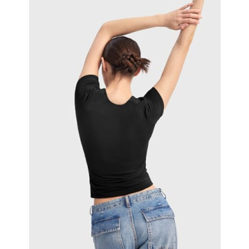 PUMIEY Stylish Square Neck Short Sleeve T-Shirt