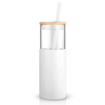 Tronco 24 oz Glass Tumbler with Straw and Lid - Glass Cup with Lid and Straw, Smoothie Cup, Iced Cof...