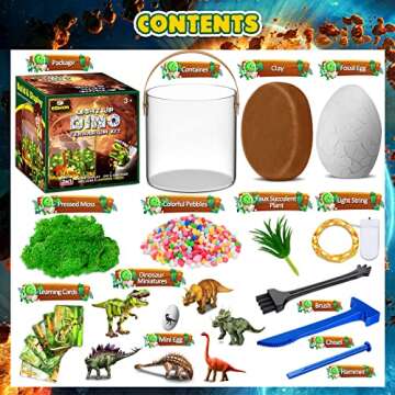 Light-Up Dinosaur Terrarium Kit for Kids and Dino Egg Dig Kit, Kids Birthday Gifts for Kids, Dinosaur Toys for Kids Ages 3-12, Kids Science Kits, Craft Kits and Creative Gifts for Kids 4 5 6 7 8 9 10