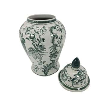 Galt International Veridian Parrot Floral Chinoiserie Ceramic Temple Jar 18" w/Lid - Ginger Jar Home...