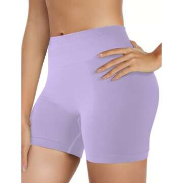 Lilac Gym Shorts Women, Seamless Scrunch Butt Booty Lifting Workout Shorts, High-Waisted Stretchy Yo...