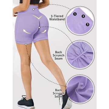 Lilac Gym Shorts Women, Seamless Scrunch Butt Booty Lifting Workout Shorts, High-Waisted Stretchy Yoga Leggings Athletic Shorts Pants for Squat Proof Contour Fitness Muscle Sport Running Biker Active