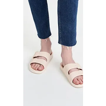 Freedom Moses Women's Moses Two Band Slides, Stone, Off White, 7-8 Medium US