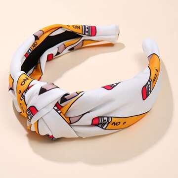 Teacher Headbands for Women, Pencil Apple Printed Wide Knotted Headbands, Teacher Appreciation Gifts...