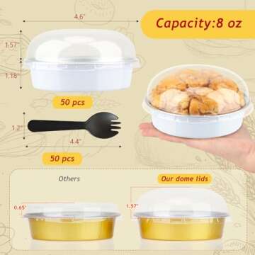LNYZQUS 4” Small Cake Tins with Lids 50 Pack, Foil Mini Cake Pans,8oz Disposable Ramekins Creme Brulee Baking Cups Individual Mini Pie Contaniers Holders for Wedding Party-White