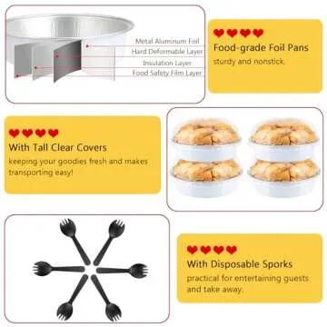 LNYZQUS 4” Small Cake Tins with Lids 50 Pack, Foil Mini Cake Pans,8oz Disposable Ramekins Creme Brulee Baking Cups Individual Mini Pie Contaniers Holders for Wedding Party-White