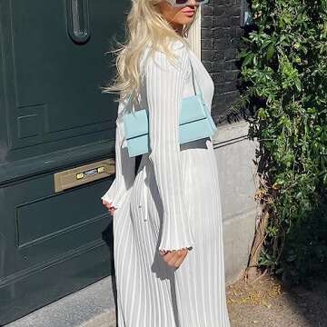 SOOKABEILA Women's Sexy Long Maxi Dress V Neck Backless Slim Fit Pencil Long Dress Bodycon Party Clubwear Dresses (G-White V Neck Knit,M)