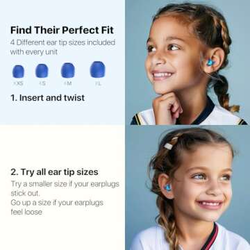 Ear Plugs for Kids (6-12 yrs) & Adults with Small Ear Canal - Noise Reduction Earplugs for Airplane, Focus, Travel, Concert, Socializing Sports, Noise Sensitivity, 8 Tips in XS/S/M/L, 26 dB