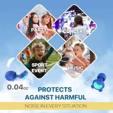 Ear Plugs for Kids (6-12 yrs) & Adults with Small Ear Canal - Noise Reduction Earplugs for Airplane, Focus, Travel, Concert, Socializing Sports, Noise Sensitivity, 8 Tips in XS/S/M/L, 26 dB