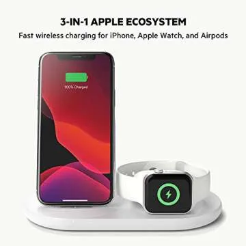 Belkin 3-in-1 Fast wireless charging Stand for iphone, Apple Watch & AirPods - iphone Case Compatible Qi Charger - charging Station For Multiple Devices - White