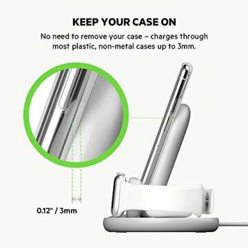 Belkin 3-in-1 Fast wireless charging Stand for iphone, Apple Watch & AirPods - iphone Case Compatible Qi Charger - charging Station For Multiple Devices - White
