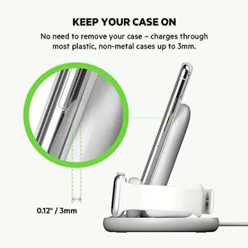 Belkin 3-in-1 Fast wireless charging Stand for iphone, Apple Watch & AirPods - iphone Case Compatible Qi Charger - charging Station For Multiple Devices - White