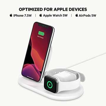 Belkin 3-in-1 Fast wireless charging Stand for iphone, Apple Watch & AirPods - iphone Case Compatible Qi Charger - charging Station For Multiple Devices - White