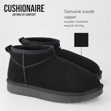 CUSHIONAIRE Women's Hip 2 Genuine Suede Ankle Snow Boots - Pull-On with Cozy Faux Shearling Lining, +Memory Foam, Winter Boots For Women, Black 9