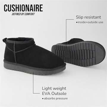 CUSHIONAIRE Women's Hip 2 Genuine Suede Ankle Snow Boots - Pull-On with Cozy Faux Shearling Lining, +Memory Foam, Winter Boots For Women, Black 9