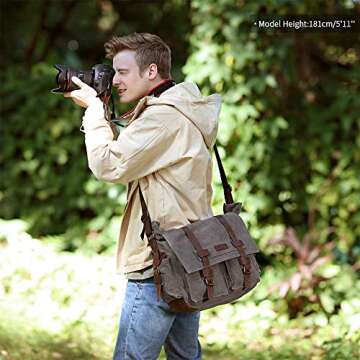Kattee Leather Canvas Camera Bags for Men Vintage DSLR SLR Messenger Shoulder Bags Dark Gray