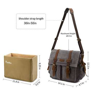Kattee Leather Canvas Camera Bags for Men Vintage DSLR SLR Messenger Shoulder Bags Dark Gray