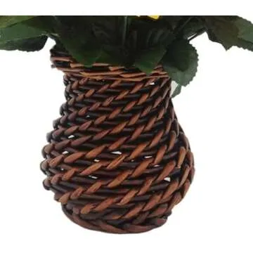 Vibrant Silk Sunflower Bouquet with Rattan Vase for Home