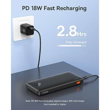 Baseus Portable Charger, 20W PD QC Power Bank Fast Charging, 10000mAh Slim Battery Pack Charger Portable with USB C in&Out for iPhone 15 14 13 12 11 Samsung S23 S22 Google LG iPad