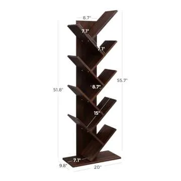 VASAGLE Tree Bookshelf, 9-Tier Bookcase, Large Bookshelf, Space-Saving Corner Shelf, Book Tree, Holds Books, CDs, Games, for Bedroom, Living Room, Home Office, Walnut Color ULBC11BY
