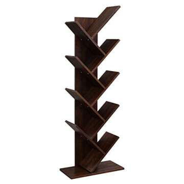 VASAGLE Tree Bookshelf, 9-Tier Bookcase, Large Bookshelf, Space-Saving Corner Shelf, Book Tree, Holds Books, CDs, Games, for Bedroom, Living Room, Home Office, Walnut Color ULBC11BY
