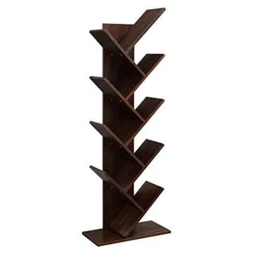 VASAGLE Tree Bookshelf, 9-Tier Bookcase, Large Bookshelf, Space-Saving Corner Shelf, Book Tree, Holds Books, CDs, Games, for Bedroom, Living Room, Home Office, Walnut Color ULBC11BY