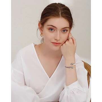 WOWORAMA Teardrop Cuff Bracelets for Women - Adjustable & Stylish White Gold Plated Cuff