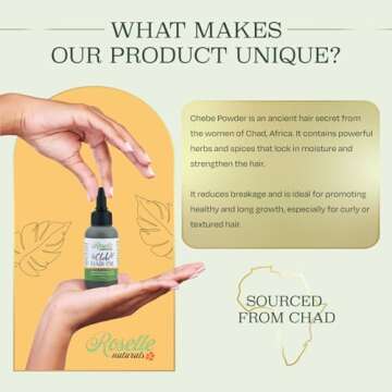 Roselle Naturals Chebe Oil for Hair Growth Made in USA 2 Fl Oz - Chebe Powder Hair Oils, Chebe Hair Growth Oil for Stronger, Longer, Thicker Hair