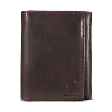 Carhartt Men's Oil Tan Leather Trifold Wallet, Brown, One-Size