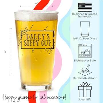 COOL AF Daddy’s Sippy Cup Beer Glass - 16 Oz, Scratch Resistant Funny Beer Glass - Stocking Stuffers and Gag Gifts for Men - Birthday, Father’s Day, or New Dad Gifts - Printed in the USA