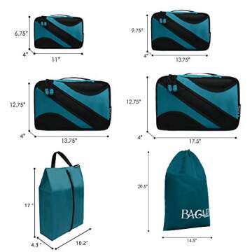 BAGAIL 6 Set Packing Cubes,Travel Luggage Packing Organizers(5set+Laundry bag Teal)
