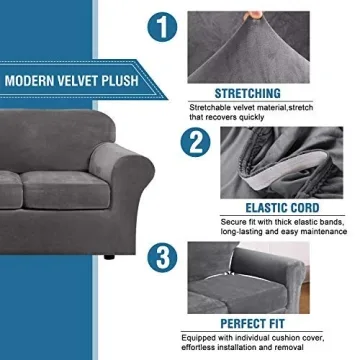H.VERSAILTEX 4 Piece Velvet Sofa Cover Stretch Slipcovers