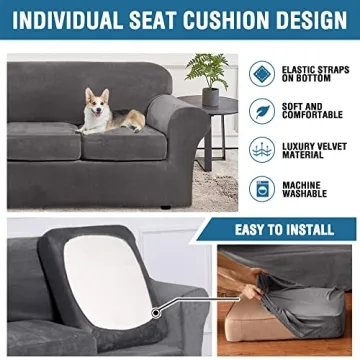 H.VERSAILTEX 4 Piece Velvet Sofa Cover Stretch Slipcovers