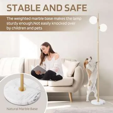 Mid Century Modern Floor Lamp with Marble Base and Bulbs Included