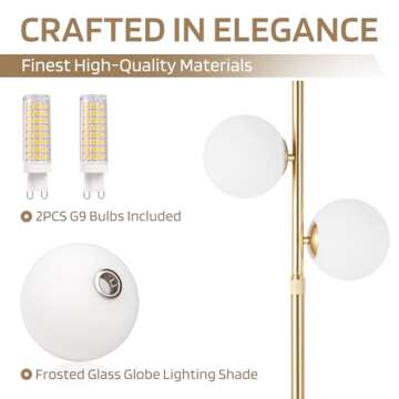 Mid Century Modern Floor Lamp with Marble Base and Bulbs Included