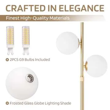 Mid Century Modern Floor Lamp with Marble Base and Bulbs Included