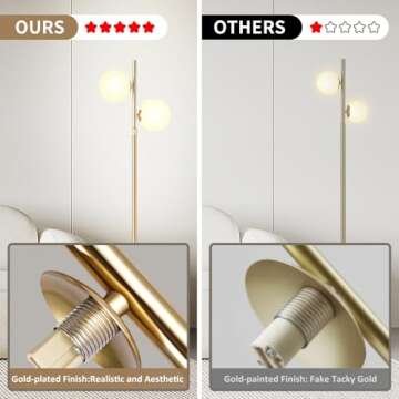 Mid Century Modern Floor Lamp with Marble Base and Bulbs Included