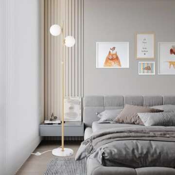 Mid Century Modern Floor Lamp with Marble Base and Bulbs Included