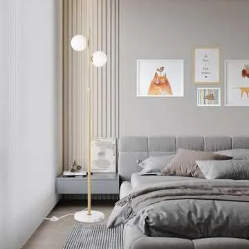 Mid Century Modern Floor Lamp with Marble Base and Bulbs Included