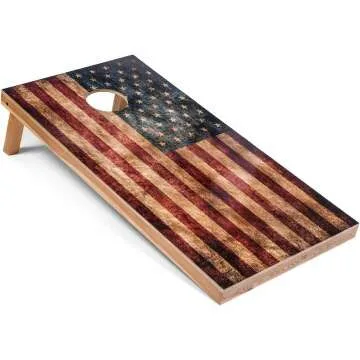 Rustic American Flag Cornhole Boards Set with Bags