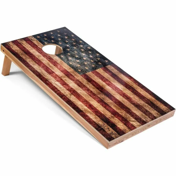 Rustic American Flag Cornhole Boards Set with Bags