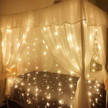 Twinkle Star 6.6x9.8ft 300 LED Curtain Lights, Fairy String Lights with Remote Control, Timer, for Wedding Party Bedroom Home Garden Bedroom Indoor Outdoor Decoration, Warm White