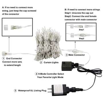 Twinkle Star 6.6x9.8ft 300 LED Curtain Lights, Fairy String Lights with Remote Control, Timer, for Wedding Party Bedroom Home Garden Bedroom Indoor Outdoor Decoration, Warm White