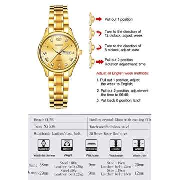 OLEVS Ladies Waterproof Gold Watches for Women Best Womens Analog Quartz Small Gold Wrist Watches for Women Fine Fashion Lady Wrist Watches