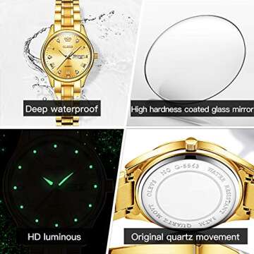 OLEVS Ladies Waterproof Gold Watches for Women Best Womens Analog Quartz Small Gold Wrist Watches for Women Fine Fashion Lady Wrist Watches
