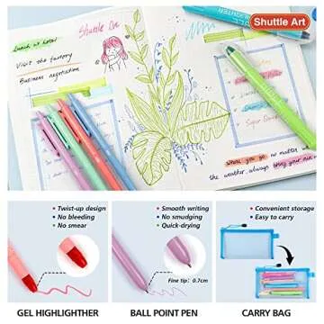 Shuttle Art Bible Highlighters and Pens No Bleed, 22 Pack Bible Journaling Kit, 12 Colors Gel Highlighters and 10 Colors Ballpoint Pens with a storage bag, Bible Markers No Bleed Through