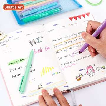 Shuttle Art Bible Highlighters and Pens No Bleed, 22 Pack Bible Journaling Kit, 12 Colors Gel Highlighters and 10 Colors Ballpoint Pens with a storage bag, Bible Markers No Bleed Through