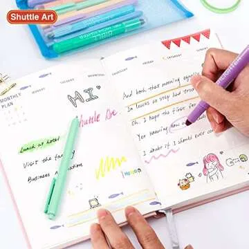 Shuttle Art Bible Highlighters and Pens No Bleed, 22 Pack Bible Journaling Kit, 12 Colors Gel Highlighters and 10 Colors Ballpoint Pens with a storage bag, Bible Markers No Bleed Through