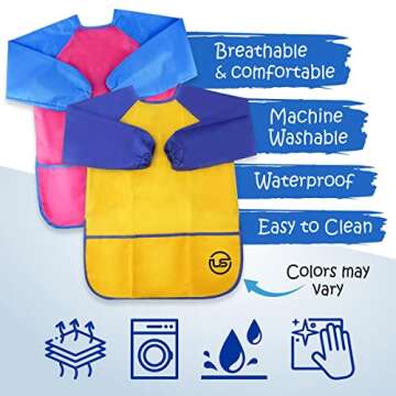 The Mega Deals Kids Painting Set, Washable Paint for Kids with Paint Cups, Toddler Paintbrushes, Waterproof Kid Smock, Non Toxic Washable Finger Paints 2 oz Each, Toddler Painting Supplies