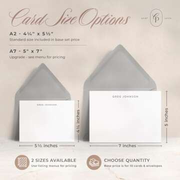 Curio Press Personalized Stationery Note Cards with Envelopes, Custom Note Cards, Personalized Thank You Cards with Envelopes, Personalized Cards Handmade Note Cards & Greeting Cards - Minimalist Flat